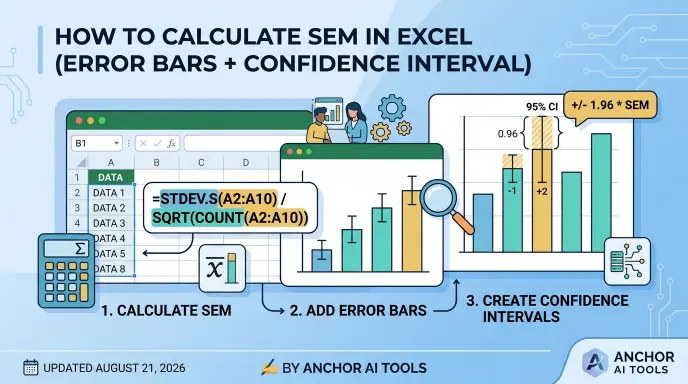 Excel spreadsheet showing how to calculate the standard error of the mean